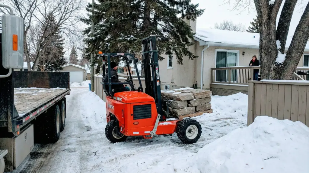 Moffett Delivery is working in front of a winnipeg house