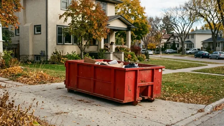 Bin permit street Winnipeg plain red waste bin on private driveway showing permit-free placement for bin rental