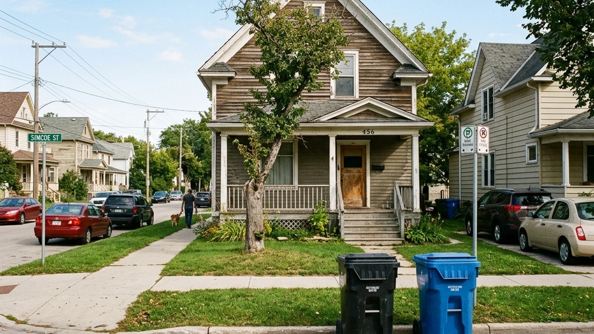 Winnipeg residential property with no driveway showing older inner city home where street bin placement would require permit