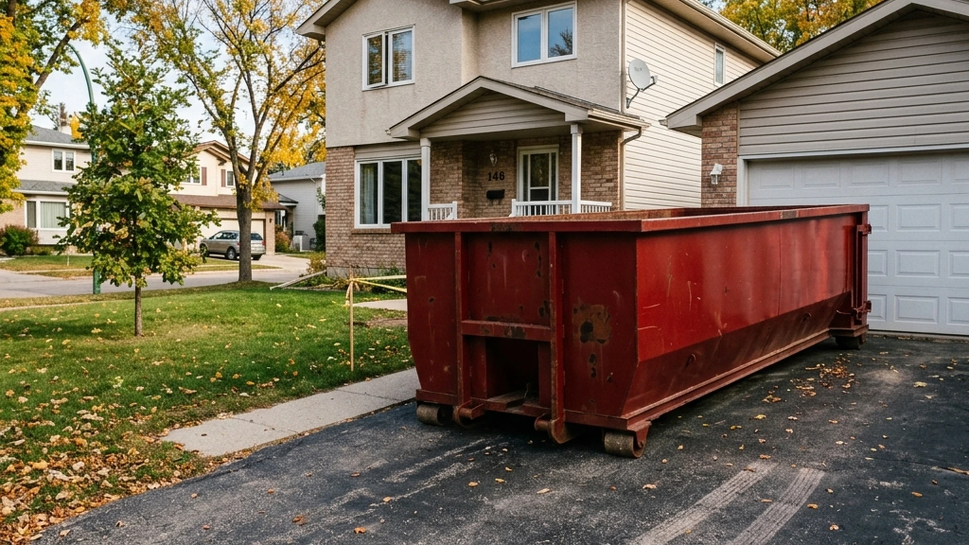 Cheap bin rental Winnipeg cost comparison with rental bin delivered to residential driveway for cleanout project