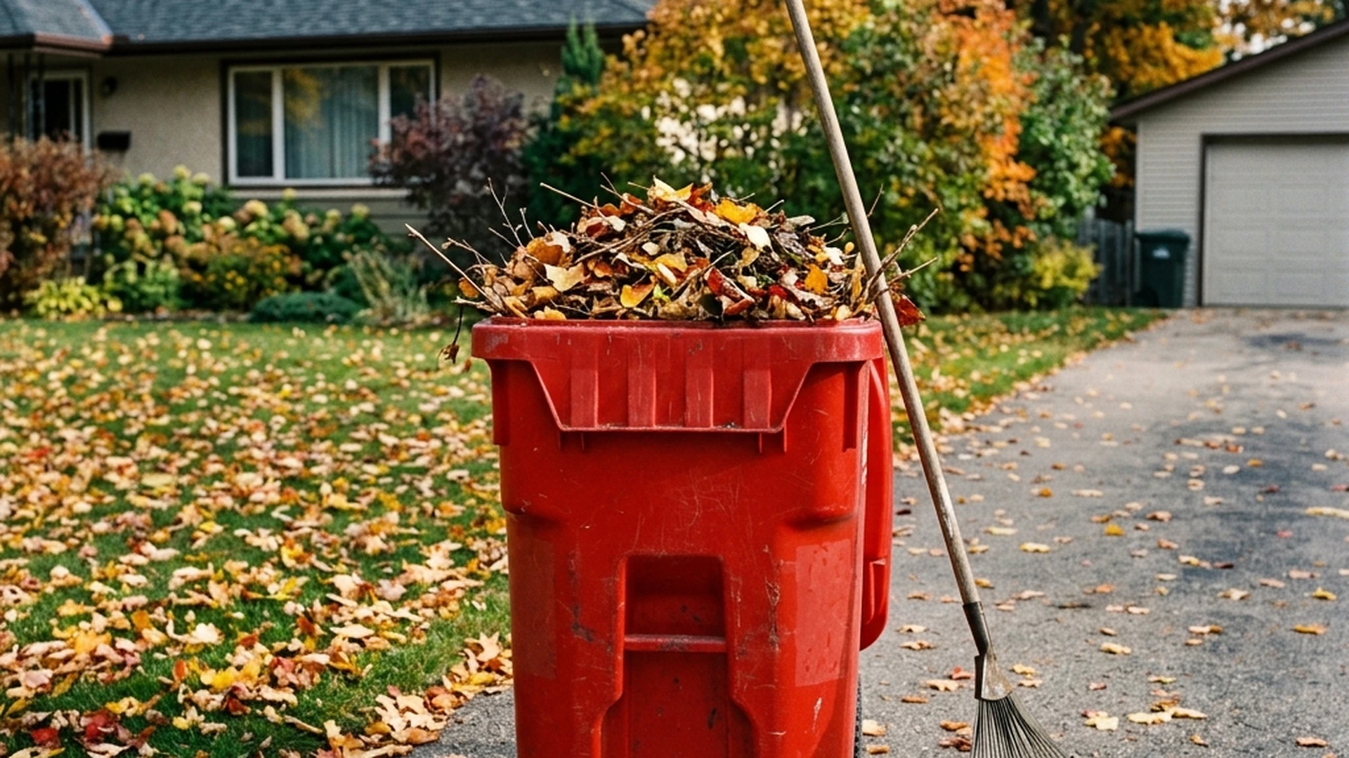 Fall leaf and yard waste bin rental Winnipeg residential driveway autumn cleanup