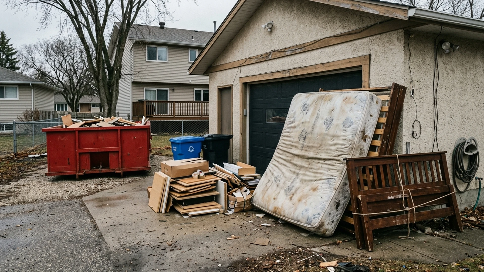Paint cans, a propane cylinder and aerosols set aside for a hazardous waste depot trip